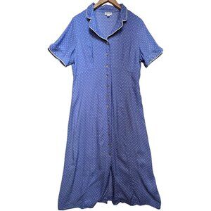 Serbin Women's Cottagecore Button-Front Maxi Dress Size 16 Blue White Polka Dot